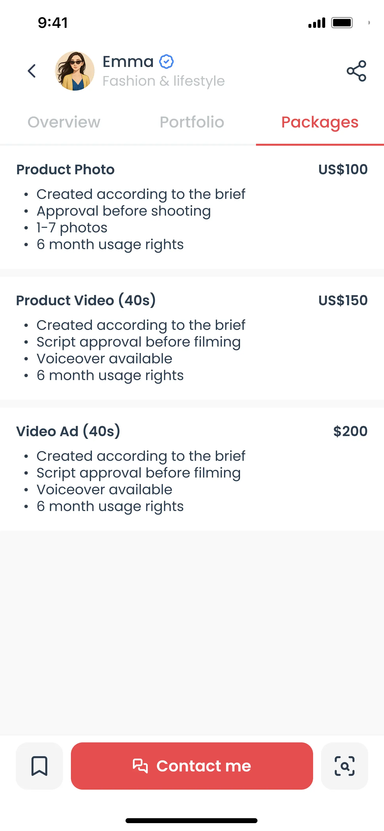 Creator packages screen