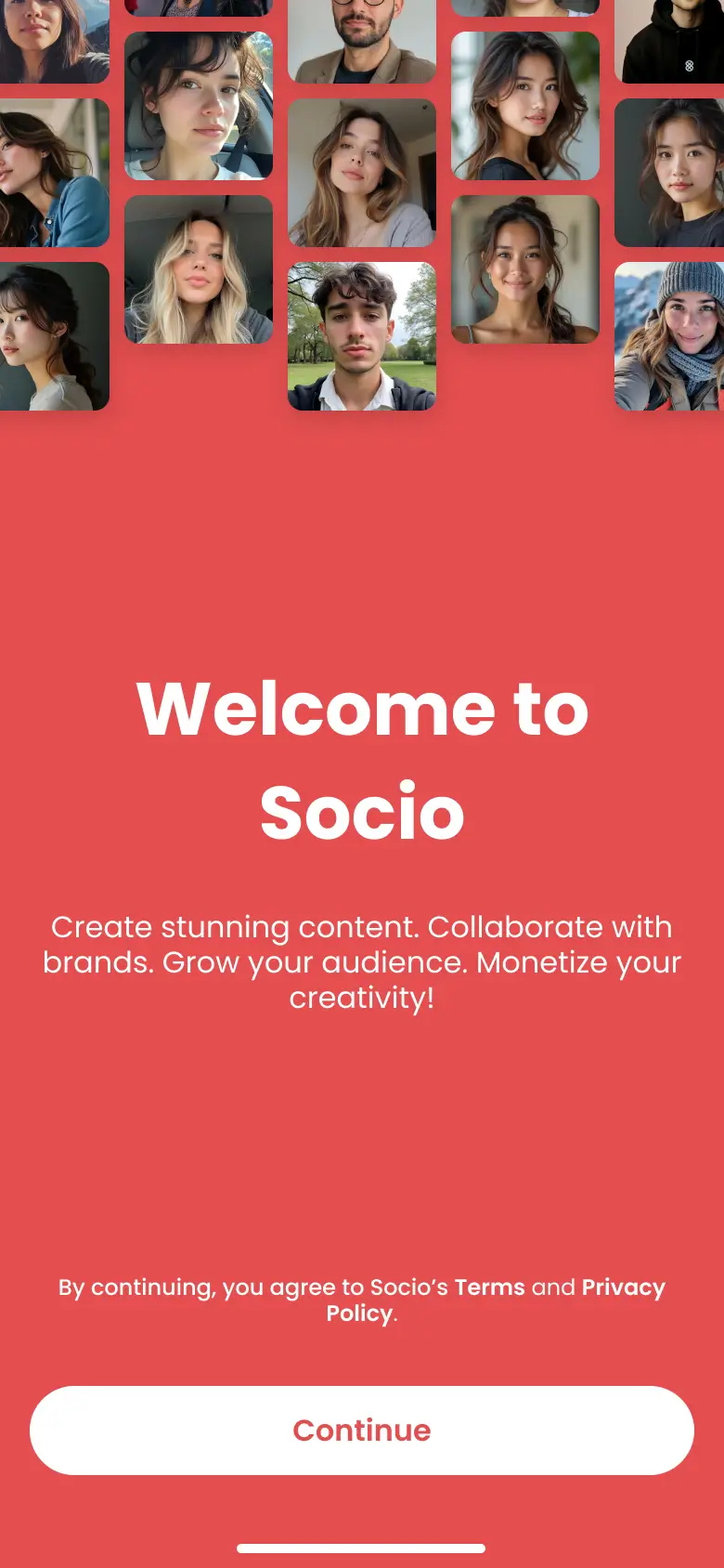 Welcome onboarding screen