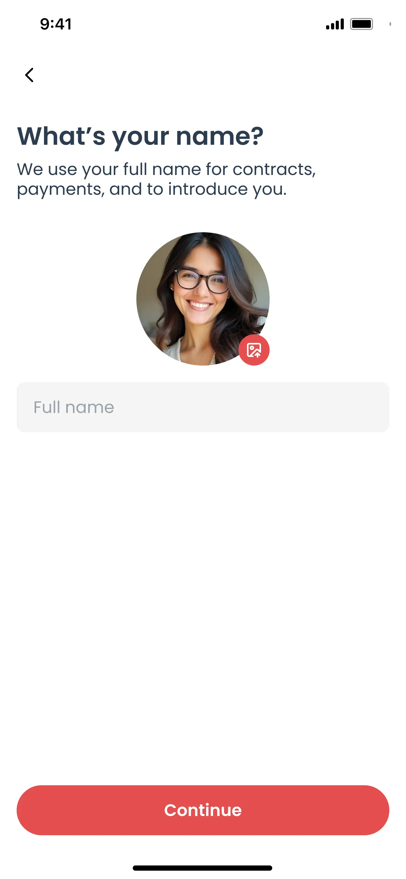 Enter your name onboarding screen